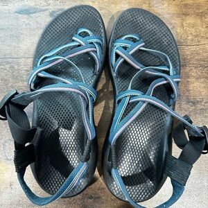 Chaco Z/Cloud Sandals Womens Size ? Black Blue Strappy Hiking Outdoor Vibram